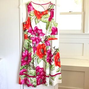 Eliza J. Cotton Floral Dress Fit & Flare Sleeveless Pink White Women’s Size 12